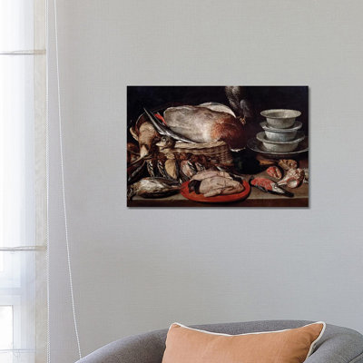 Still Life Showing Birds, Shells And Pottery by Clara Peeters - Wrapped Canvas Print