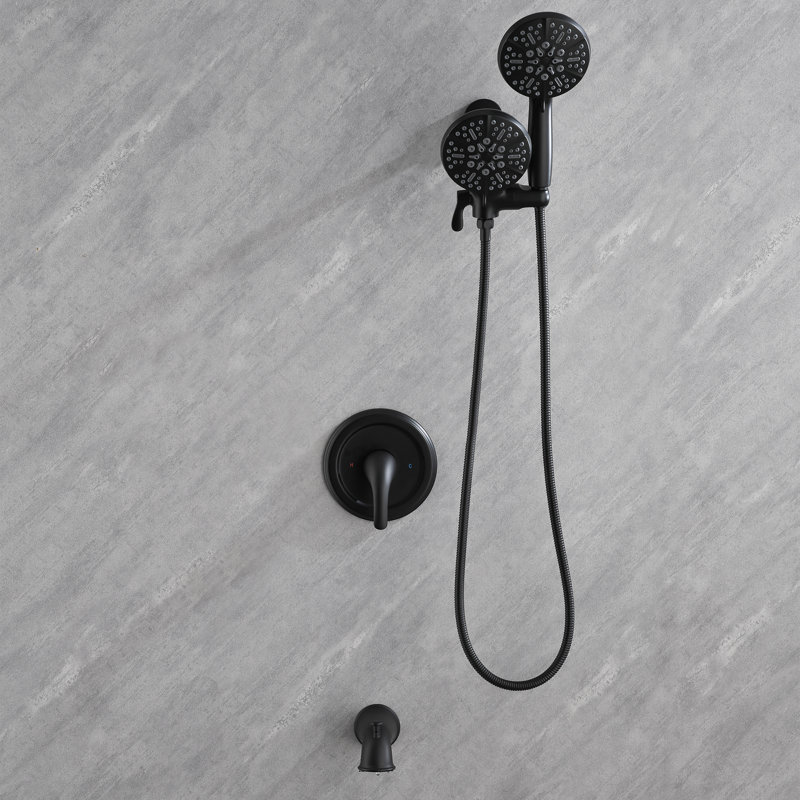 5" Shower Faucet Set with Tub Spout, Solid Brass Shower Valve Kit with Shower Head and Handheld