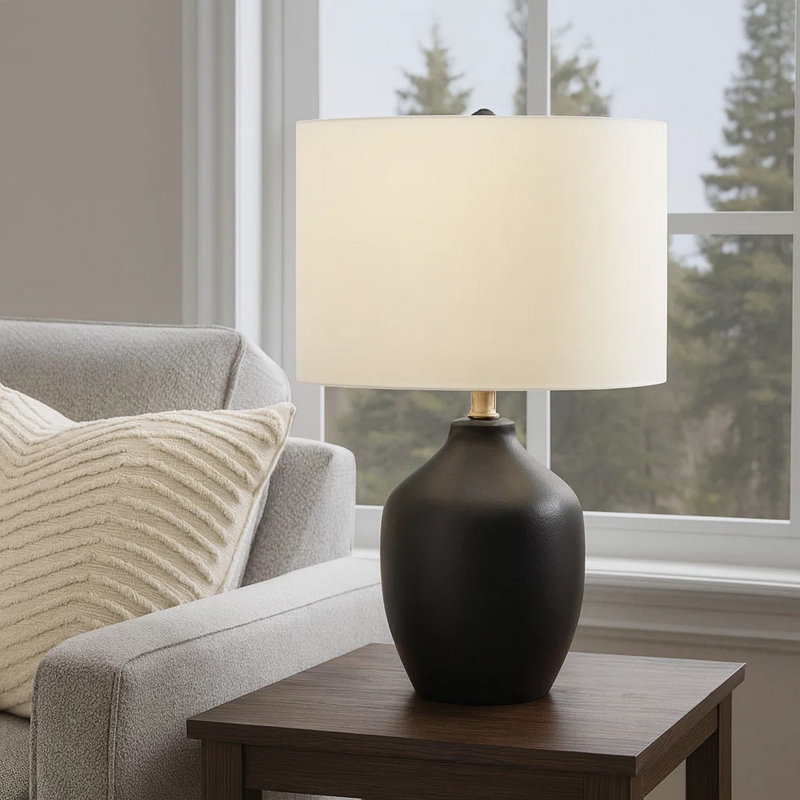 Lighting, Table Lamp, Black, Ivory, 22" H x 13" W x 13" D