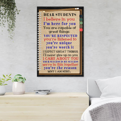 Une lettre aux étudiants - Chers étudiants, je crois en vous, je suis là pour vous - 1 pièce, impression d'art graphique rectangulaire sur toile tendue