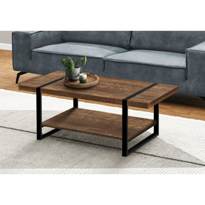 Cocktail Coffee Table - 48" Length, Brown Laminate, Black Metal Frame, Contemporary Style, Extra Storage Shelf Accent Rectangular 47.21"L, Industrial Design