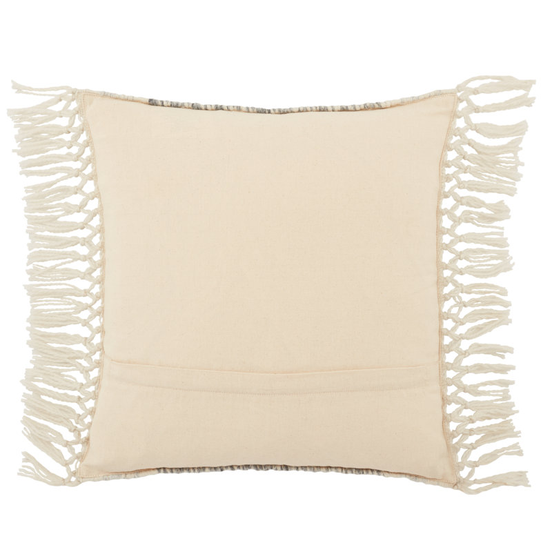 Tassels Outdoor Throw Pillow, Gray/Ivory, Pillow Cover Only - No Insert