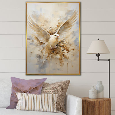 Minimalism Beige And Gold Dove I - Dove Wall Art