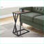 Table basse en forme de C légère et compacte pour le salon et la chambre à coucher: aspect bois taupe foncé et métal noir, base coulissante