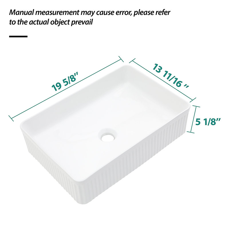 Lavabo de salle de bain rectangulaire en céramique blanche 19,63 "X 13,69"