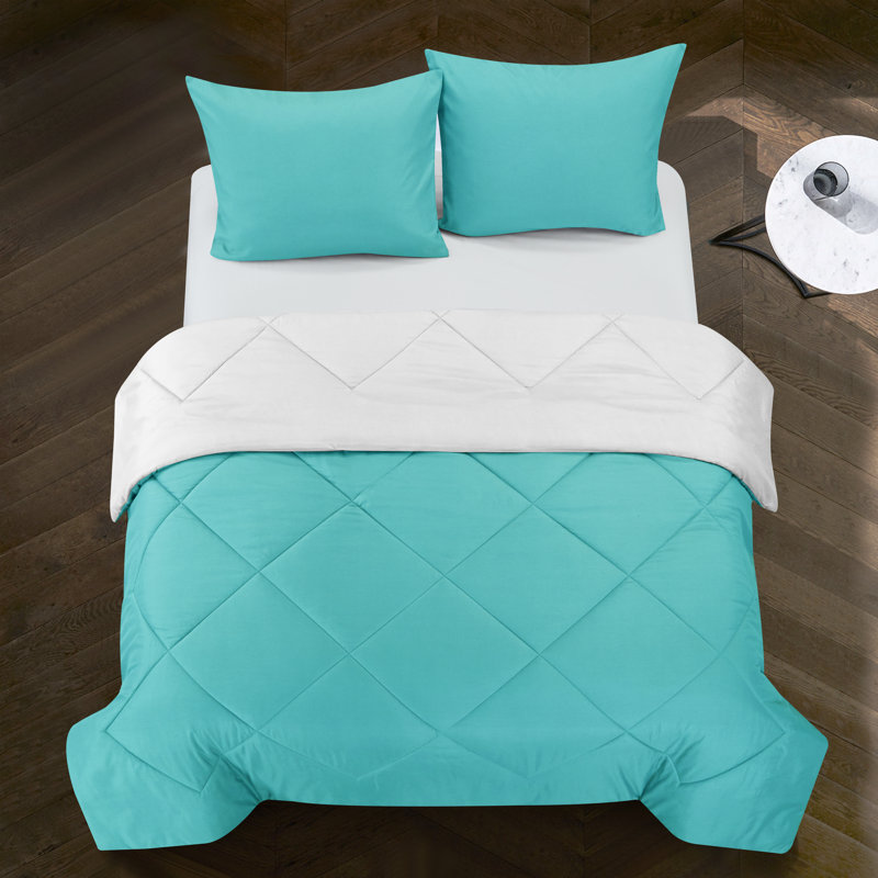Logan Modern & Contemporary Polyester Box Stitch Geometric Shapes Comforter, King Comforter + 2 King Shams, Aqua