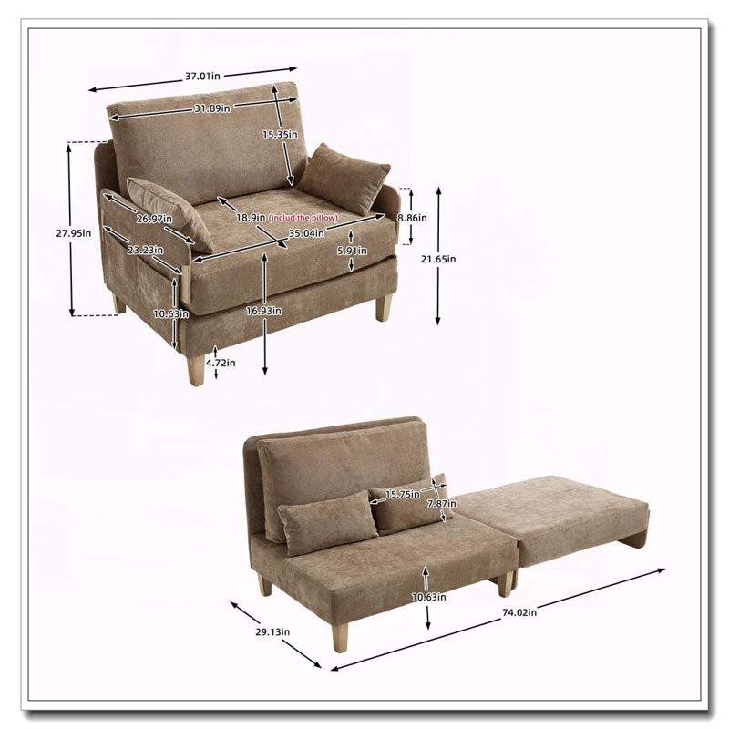 Fauteuil convertible en chenille, Brun pâle