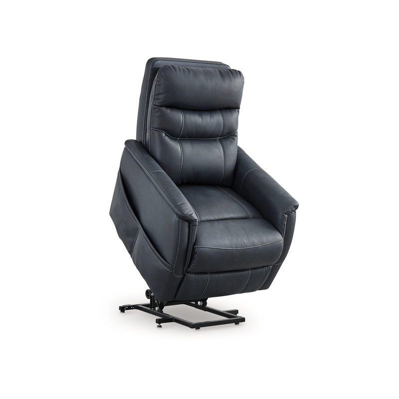 Barrett Power Lift Recliner Chair, Faux Leather, Pillow Back, Sapphire Blue