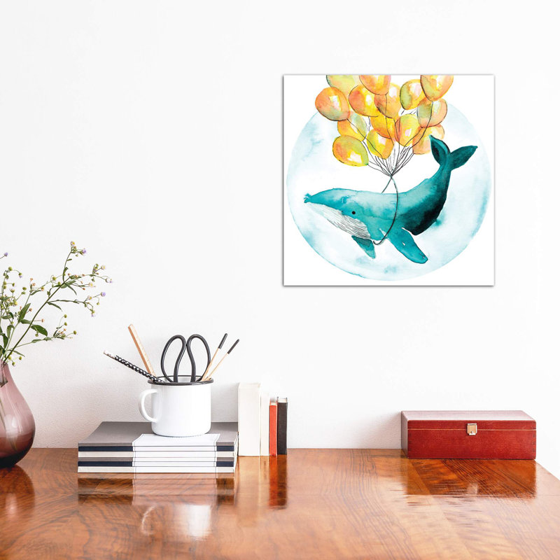 Baleine magique I - impression, Pas de tapis, Toile tendue, H 26 po x l 26 po x P 1,5 po