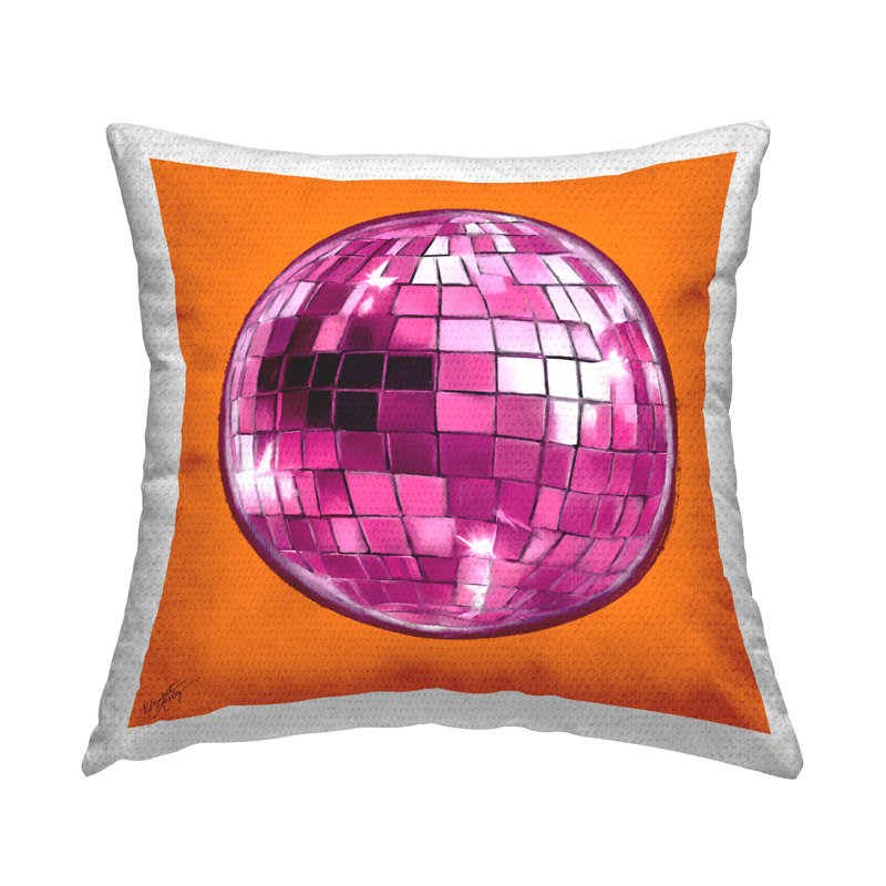 Coussin d'extérieur imprimé boule disco orange par Elizabeth Medley