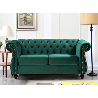 Feinstein 67.6" Velvet Rolled Arm Chesterfield Loveseat