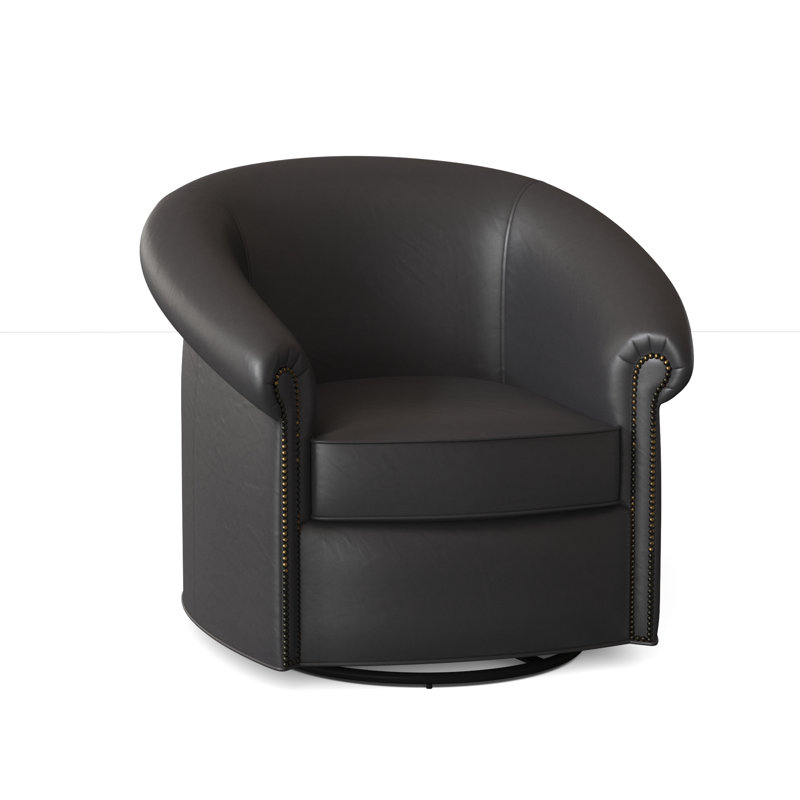 Stellan Leather Swivel Barrel Chair, Outsider Raven Genuine Leather, Gunmetal, Swivel Glider