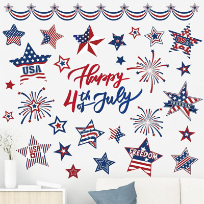 Autocollants muraux patriotiques 4 juillet, étoile des États-Unis, autocollants muraux en vinyle, petite pièce, autocollants muraux pour le jour de la fête, bureau à domicile, école, décor