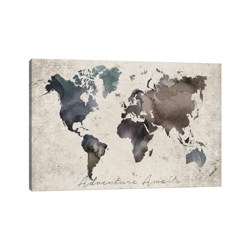 Adventure Awaits Map by WallDecorAddict - Wrapped Canvas Print, 20.32 cm H x 30.48 cm W, Wrapped Canvas