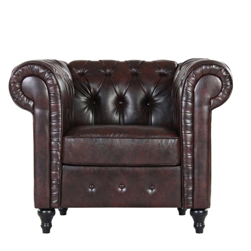 Teressa Faux Leather Chesterfield Chair, Brown Faux Leather