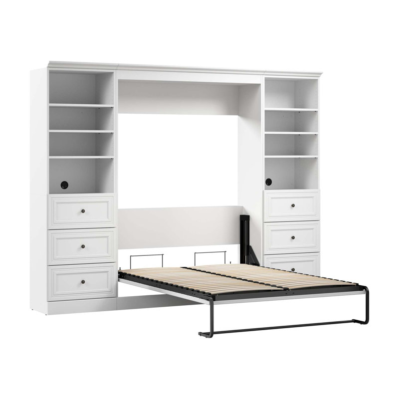 Lit escamotable avec rangement Alvaretta, Blanc, Double