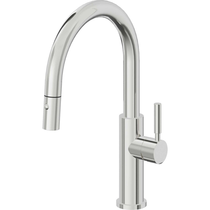 Corsano Contemporary Pull Down Kitchen Faucet with Button Sprayer Low Arc Spout and ST Series Handle, Polished Chrome