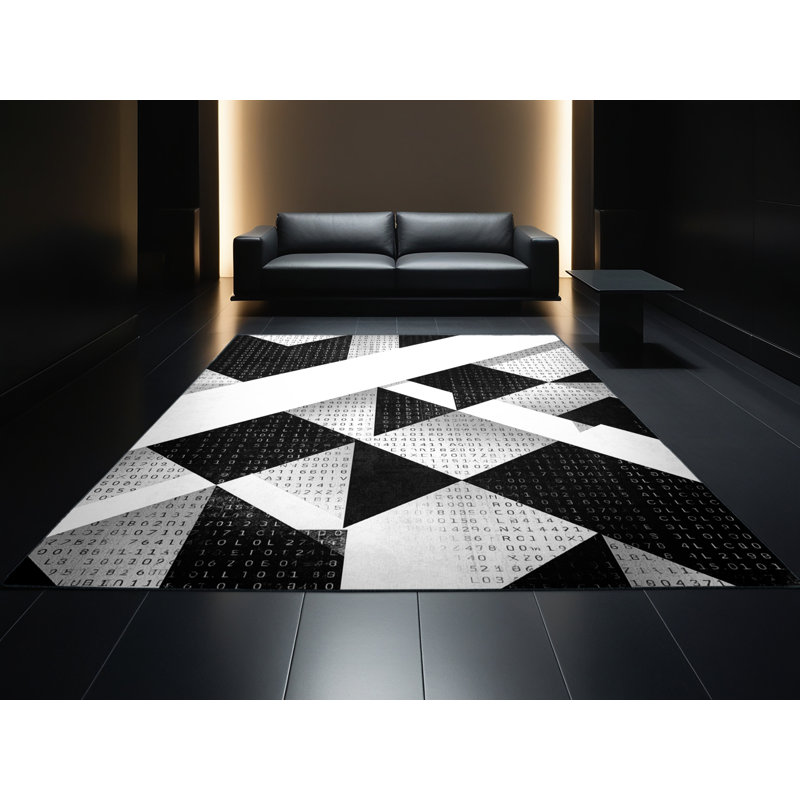 Soft Plush Easterly Modern Checkered Area Rug in Blue – Black Binding, 4' Round