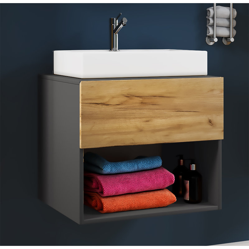 Rejwan Bathroom Vanity with Basin, Black / Wood