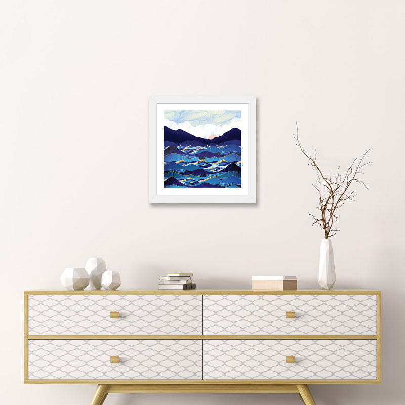 Bleu océan - imprimé, Encadré par un papier blanc, H 16 po x l 16 po x p 1 po
