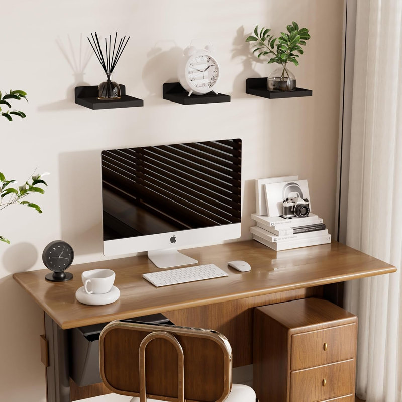 3-Piece Small Black Floating Mini Shelves