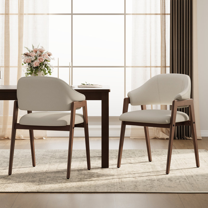 Modern Minimalist Linen Armchair, Solid Wood Legs – Perfect Dining/Office/Accent Chair, Coral