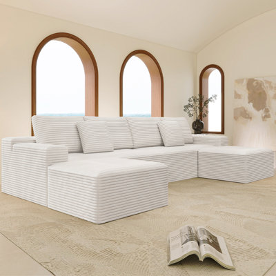 137.8*70.9"Modular Sectional Sofa Seat,Upholstered Compressed Couch For Living Room,Bedroom,Apartment,No Assembly Required,4 PC Free Combination,Plush Corduroy Fabric