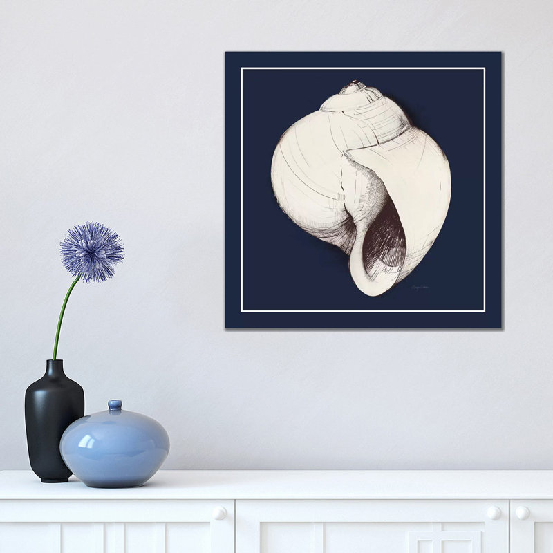 Coastal Shell I With Border Navy by Avery Tillmon - Wrapped Canvas Painting, 45.72 cm H x 45.72 cm W