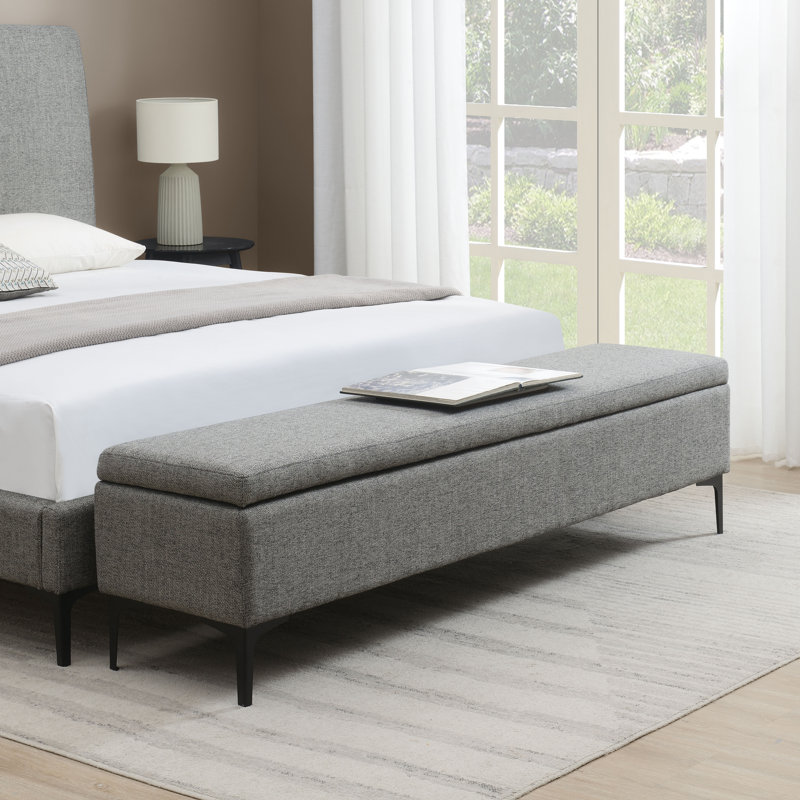 Banc de rangement rembourré 100% polyester Aquanette, gris, H 19,5 po x l 76 po x P 17,8 po