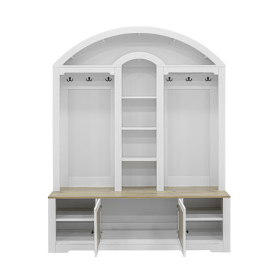 2-Tone Curved Entryway Cabinet With Hooks