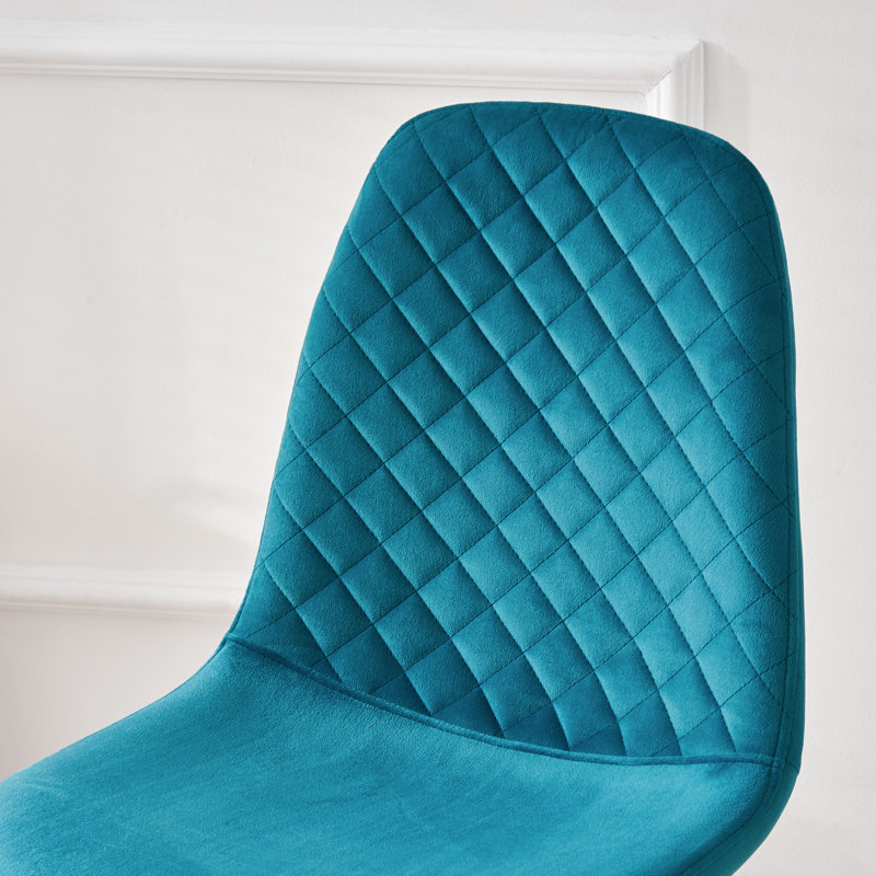Wellersburg Modern Velvet Upholstered Armless Dining Chair, Dark Teal Velvet, Black