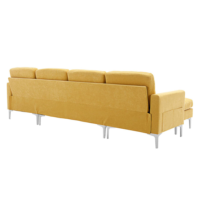 Jiuliana Upholstered Sectional Reversible, Yellow Velvet, Silver
