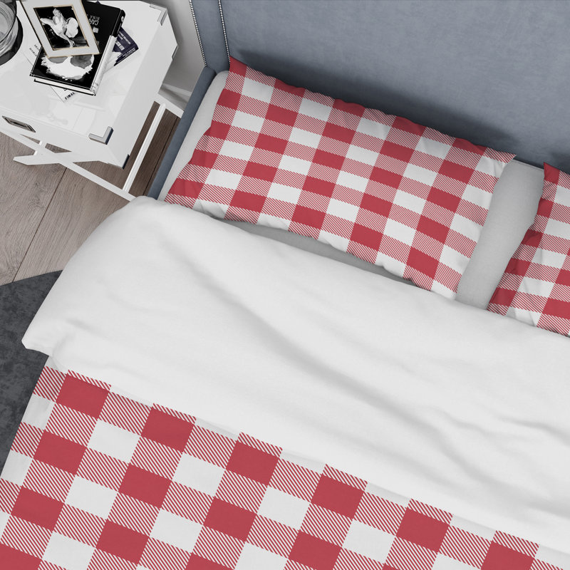 Ensemble de housse de couette 2 pièces - Tartan à carreaux rouge et blanc en microfibre rouge et blanc