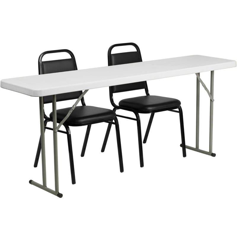 Ensemble de table pliante en plastique 6 pieds avec 2 chaises à dossier trapézoïdal Parker