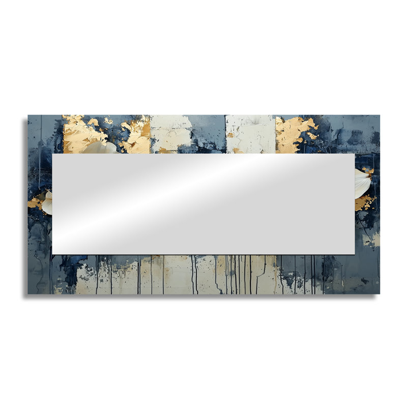 Golden Marble Dogwood Tree Horizon II - Floral Mirror Wall Decor - Printed On Metal, 28" x 55"