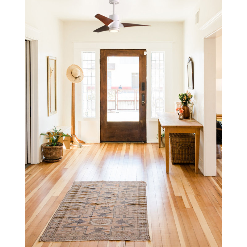 LED Downrod Ceiling Fan, Gloss White, Barn Wood Tone, 52"