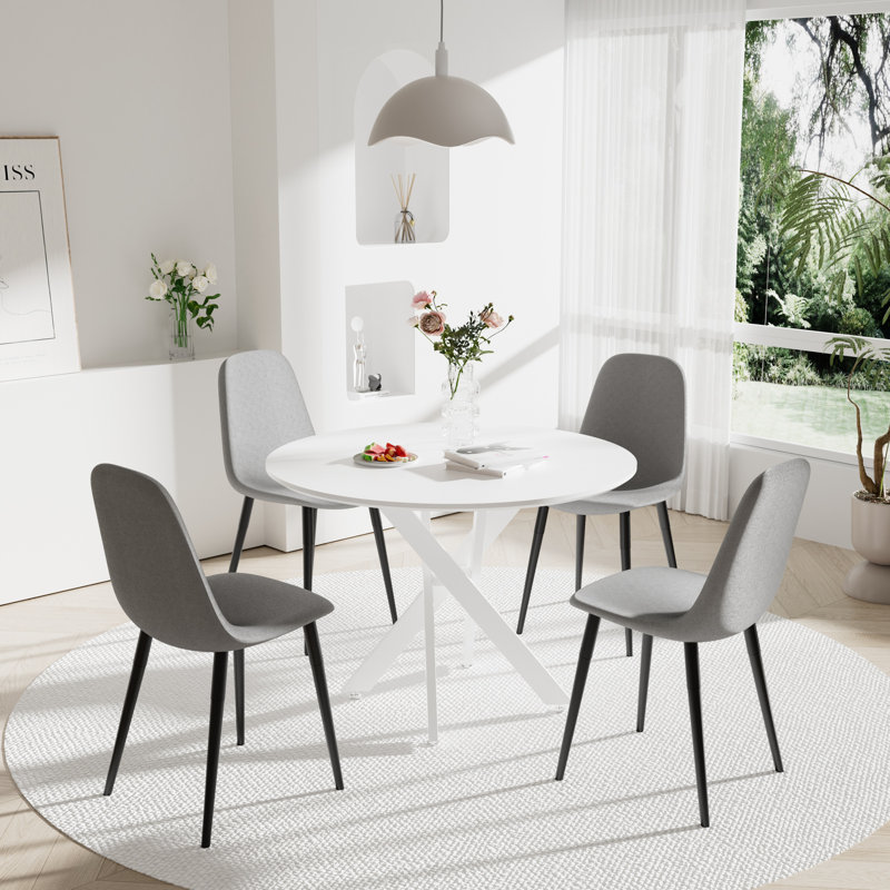 Ensemble de salle à manger 5 pièces, H 30 po x L 36 po x l 36 po, Blanc, Gris foncé