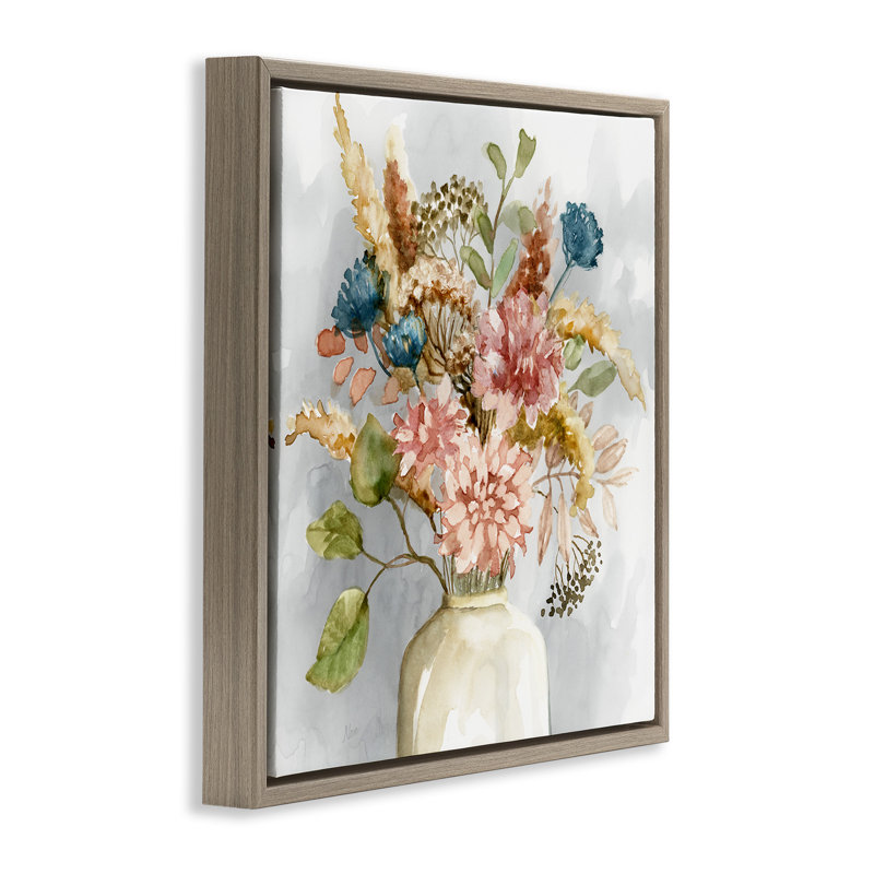 Bouquet d'aquarelle fleurs sauvages, Cadre flottant orme Montalcino, H 25 po x l 25 po