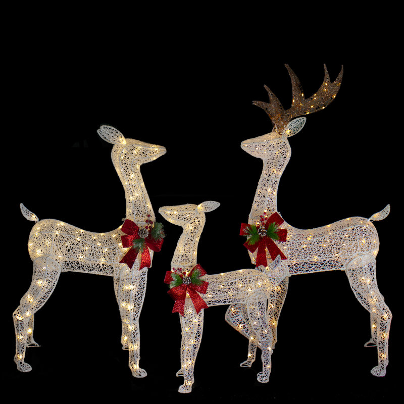 Ensemble de 3 décorations de Noël pour l'extérieur en forme de renne éclairé à DEL