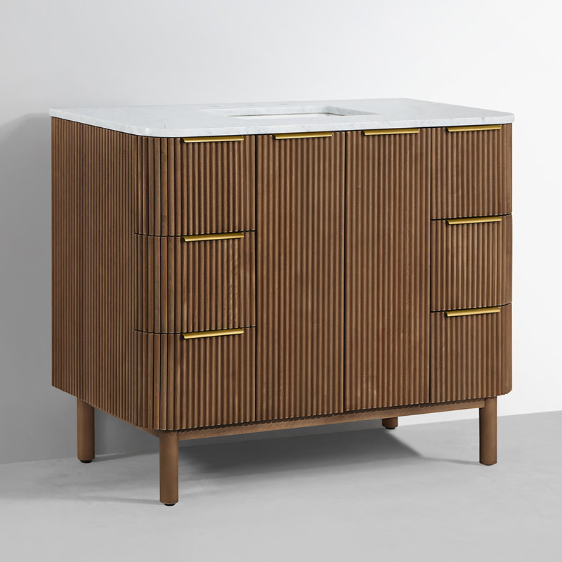Kensington 42" Single Bathroom Vanity in Reeded Birch, Brown Reeded Birch
