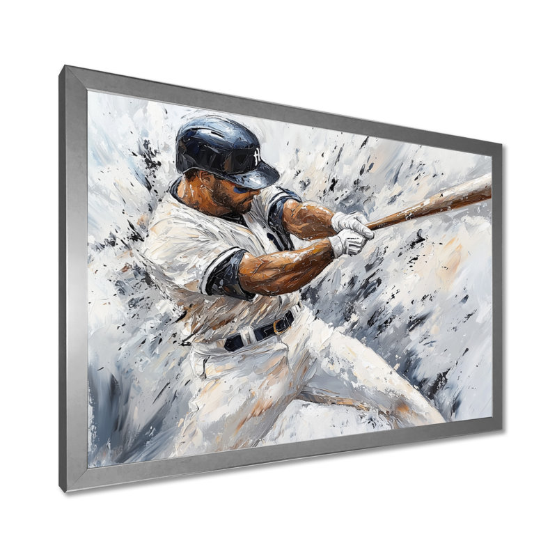 Baseball Player Action I - Sport, impression sur toile, Reproduction encadrée d'une seule photo sans pass, Argent argent