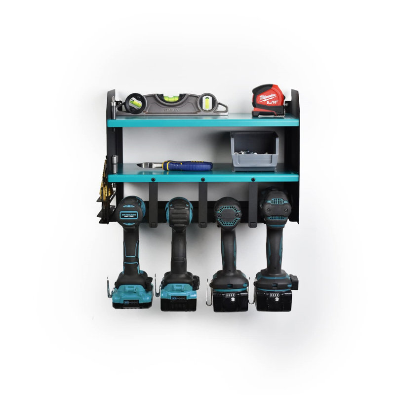 Banjeet Power Tool And Drill Storage Unit Charging Station For 4 Tools And 2 Shelves