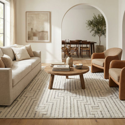 Tapis intérieur crème / beige à motif géométrique crème / beige 8 pi x 10 pi (7 pi 10 po x 10 pi) Tapis de salon, chambre à coucher, salle à manger et cuisine