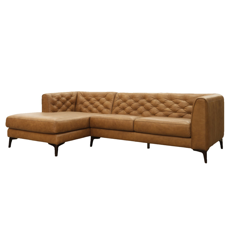 Havana Moishe Modern Tufted Genuine Leather Sectional Sofa, Left Hand Facing