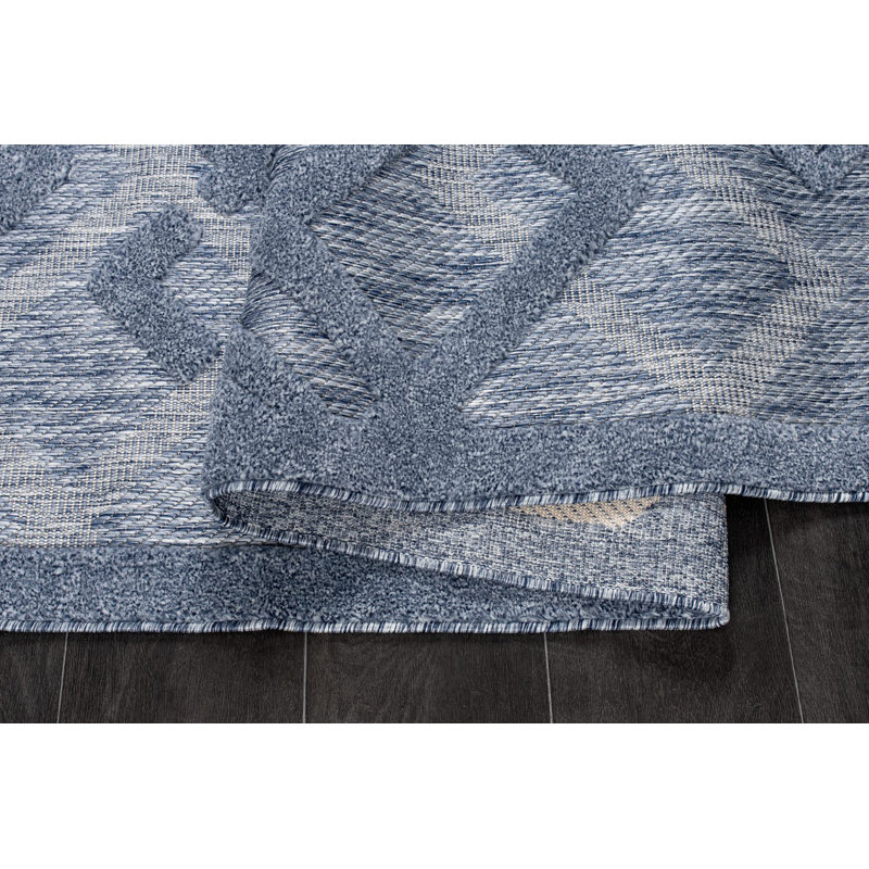 Tapis d'extérieur contemporain géométrique bleu, Tapis de couloir 1 pi 10 po x 2 pi 11 po