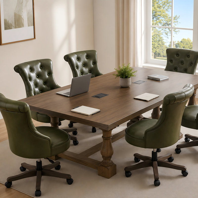 Chaise de bureau pivotante Asyra, Cuir vert olive
