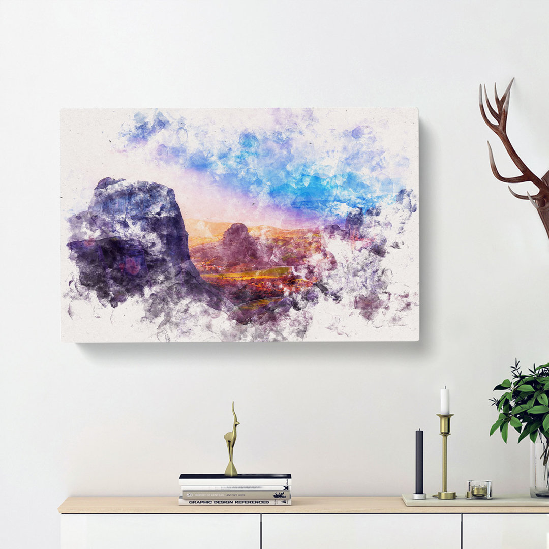 Sunset Over The Mountains In Greece - Wrapped Canvas