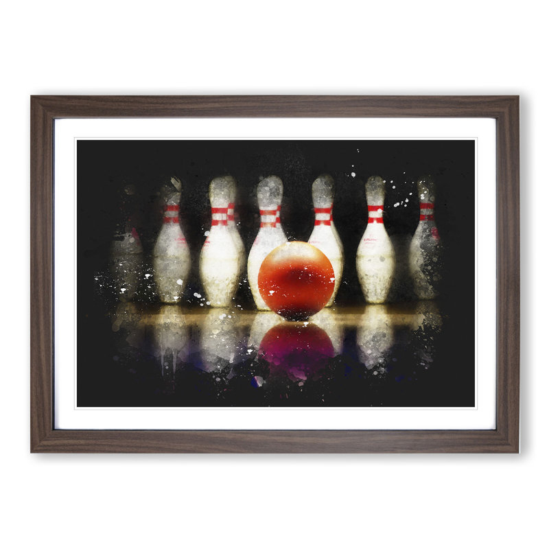 Ten Pin Bowling - Picture Frame Painting, 65cm H x 90cm W x 2cm D, Walnut Framed