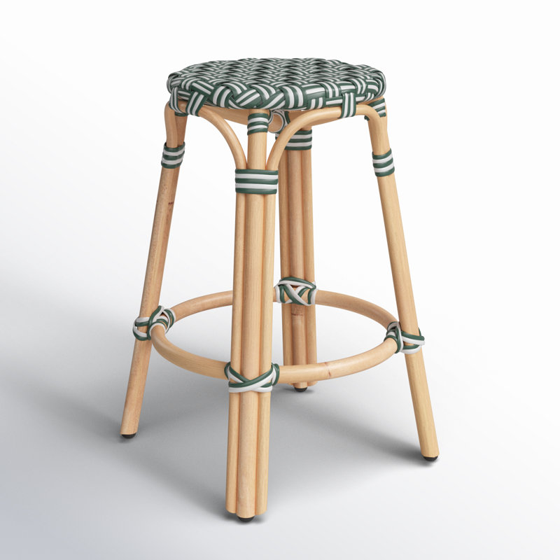 Tobias Rattan Bar Stool & Counter Stool, Counter Stool (24" Seat Height), Green/White Narrow Stripe