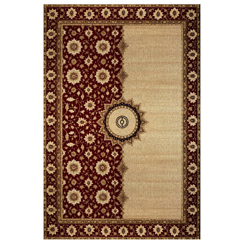 Minasa Collection Digital Print Cotton-Polyester Beige Burgundy Oriental Rug, Rectangle 5'3" x 9'11"